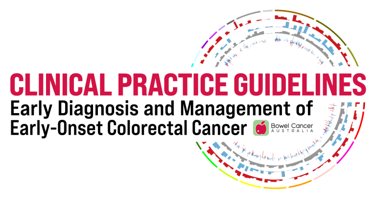 Logo with a round circle and the words clinical practice guidelines early diagnosis and management of early onset colorectal cancer